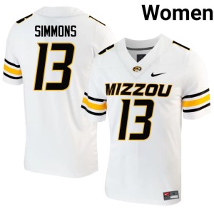 Women's #13 White Mizzou Tigers Austin Simmons Game Jerseys 952217-170