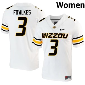 Women #3 DaMarion Fowlkes Replica Missouri Tigers White Jersey 178786-879