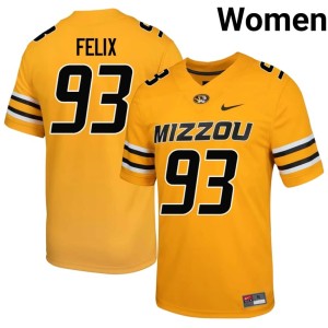 Women Missouri University of Missouri Tigers Gold Player #93 Jocques Felix Jerseys 957218-537