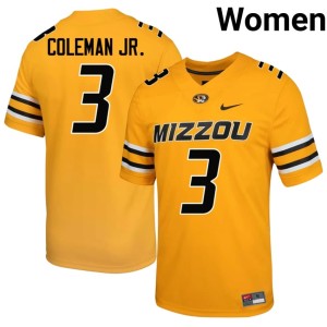 Women's Kevin Coleman Jr. Gold #3 University of Missouri Tigers Stitched Jersey 137492-471