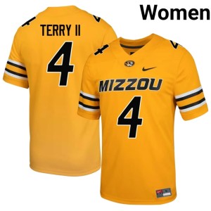 Womens Shaun Terry II Mizzou Football Team Embroidery #4 Gold Jersey 104131-313